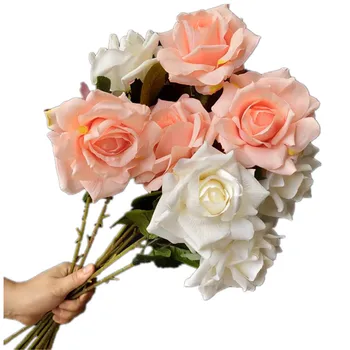 10pcs Faux Ruže Kvet Pobočky Umelého Hodvábu Jeden Vedúci Rose Stonky pre Svadobné Centerpieces Kvetinová Výzdoba