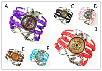 1pcs (6 štýly) Nekonečnej lásky henna náramky Mandala Flower Art Glass Kolo Dome strieborný náramok pre dievčatá, Ženy, Šperky