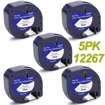 5PK 12267 Štítok Kompatibilný pre Dymo LetraTag Štítok Stroj 12mm LT Označenie Páska Black na Vymazať pre Dymo Label Maker LT-100H QX50