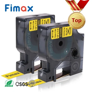 Fimax 2 Ks Kompatibilný pre Dymo Rhino Flexibilný Nylon Označenie Páskou 18490 18488 Žltá / Biela 12 mm DYMO RhinoPro IND Tlačiareň štítkov