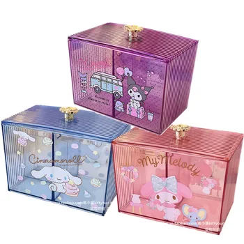 Kawaii Moje Melódie Kuromi Cinnamoroll Ploche Kozmetické Úložný Box, Anime Sanrioed Roztomilý Papiernictvo Drobnosti Úložný Box s vekom