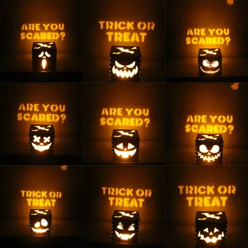 Osobné Halloween Tekvica Lampáš Tieň Odlievanie Dreva LED Nočné Svetlo Vlastný Text Jack-O-Lantern Box Lampa Dekor 13 Štýlov