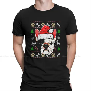 Vianočné Klobúk Santa Vianočné Mužov Tričko Francúzsky Buldog Psa Milenca Crewneck Krátky Rukáv, 100% Bavlna Tričko Humor Najvyššej Kvality
