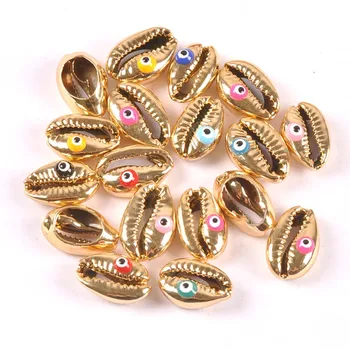 Zlaté pokovovanie conch shell perly Zápisník Plavidlá Zlé oči mušlí pre Šperky náramok domáce dekorácie DIY 10pcs